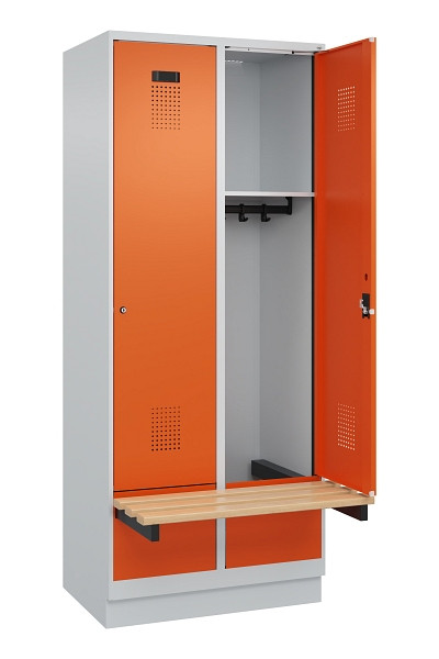C+P Spind Evolo PLUS, 2 Abteile, 1950x800x815mm, 7035/2004, Zylinderschloss, Sitzfläche Holz, mit Sockel, 049040-22 S10029