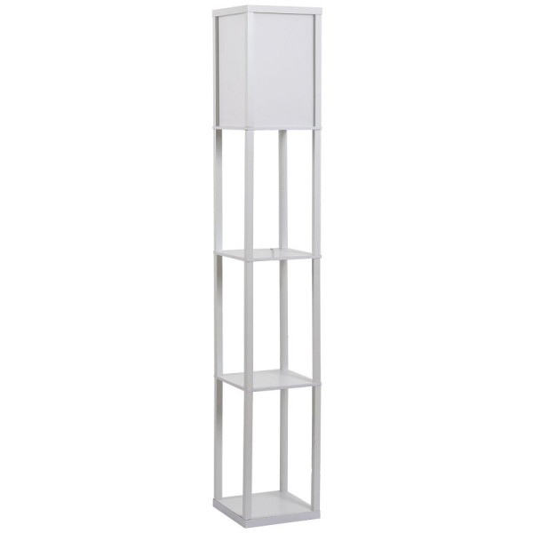 HOMCOM Stehleuchte mit Regalen, Stehleuchte, Holz, 26 x 26 x 160 cm, für Wohn-/Schlafzimmer, 833-623V90WT