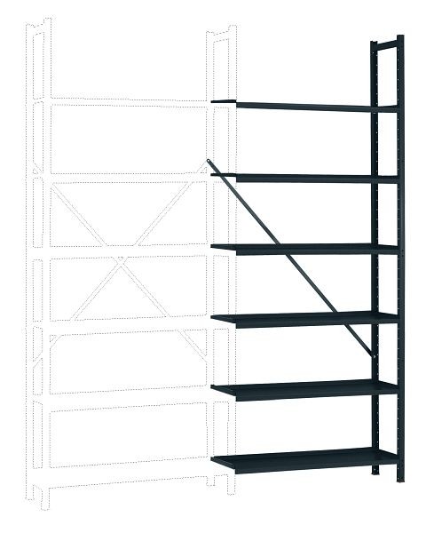 Manuflex Büro-Steck-Anbauregal mit 6 pulverbeschichteten Stahlböden, HxBxT = 2250 x 960 x 300 mm, anthrazit, RA3162.7016