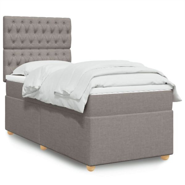 vidaXL Boxspringbett mit Matratze Taupe 90x200 cm Stoff, 3291174