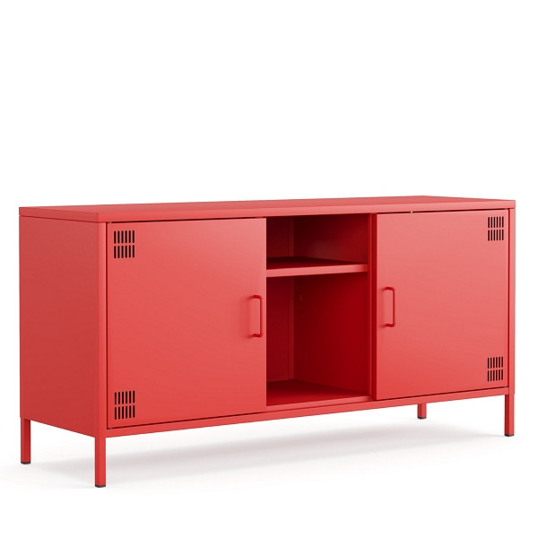 Mades Metall Möbel Pera3, TV-Schrank 3 Regale - 130,5 x 40 x 64,5 cm Rot, 152.68.10.102.05