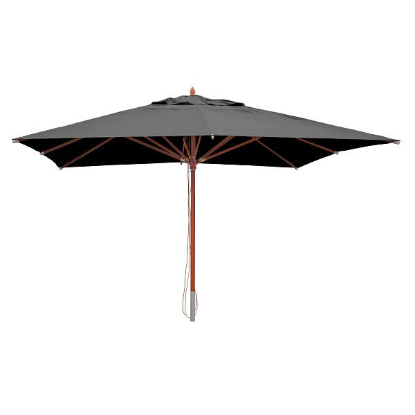 Mendler Gastronomie Holz-Sonnenschirm HWC-C57, Gartenschirm, Polyester/Holz 28kg, eckig 4x4m Seilzug stoßsicher, anthrazit, 66536