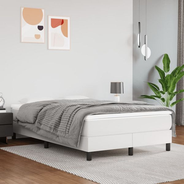 vidaXL Boxspringbett mit Matratze Weiß 120x200 cm Kunstleder, 3144250