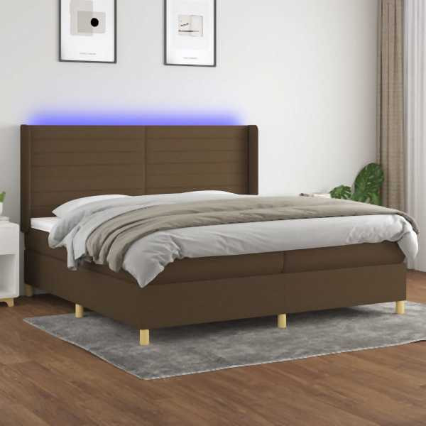 vidaXL Boxspringbett mit Matratze & LED Dunkelbraun 200x200 cm Stoff, 3138984