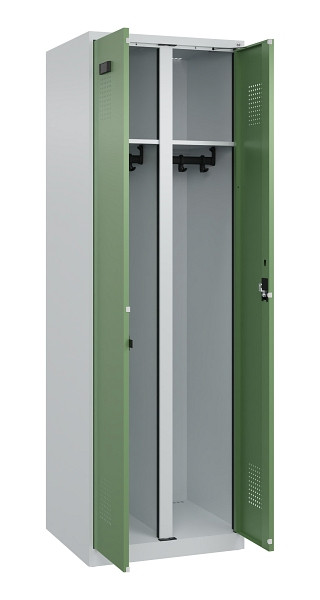 C+P Schwarz-Weiß-Spind Evolo PLUS, 2 Abteile, 1850x600x500mm, 7035/6011, Zylinderschloss, 049002-20 S10037