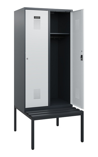 C+P Spind Evolo PLUS, 2 Abteile, 1950x800x815mm, 7016/7035, Zylinderschloss, Material Sitzfläche Kunststoff, Sitzbank, 0490505-22 S10098