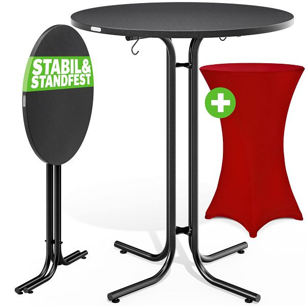 casaria Stehtisch Grau 110x70cm + Husse Rot Ø70cm, 997475