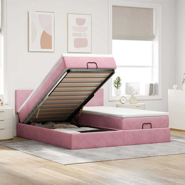 vidaXL Ottoman-Bett mit Matratzen Rosa 200x200 cm Samt, 3312067
