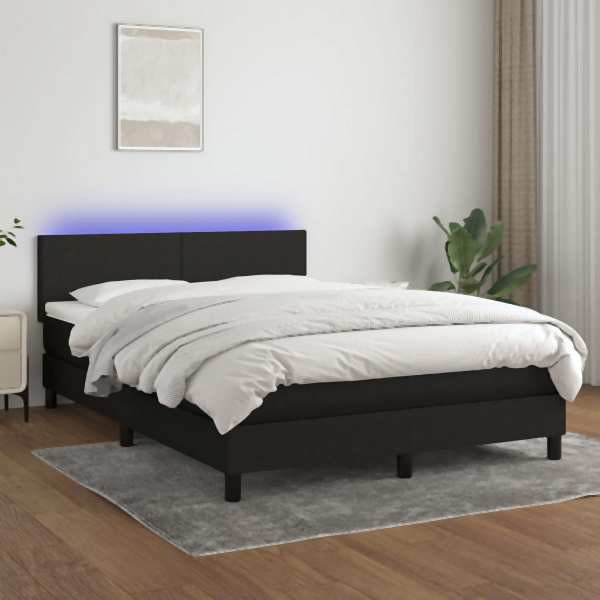 vidaXL Boxspringbett mit Matratze & LED Schwarz 140x200 cm Stoff, 3132999
