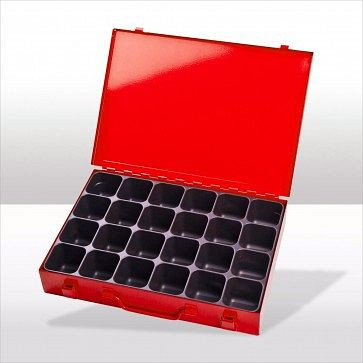 ADB Werkzeugkofferset mit 24-fach Einteiler, Außenmaße Koffer LxBxH: 33, 5x24x5 cm, Farbe: rot, RAL 3020, 88623