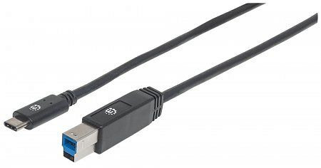 MANHATTAN USB 3.1 Typ C Gen1-Kabel, Typ C-Stecker auf Typ B-Stecker, 5 Gbit/s, 2 m, schwarz, 354998