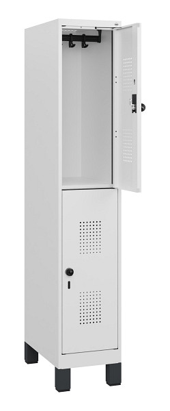 C+P Doppelstöckiger Spind Evolo PLUS, Füße, 2 Fächer, 1630x300x500mm, 9016/9016, Drehriegel, 0493105-10 S10023