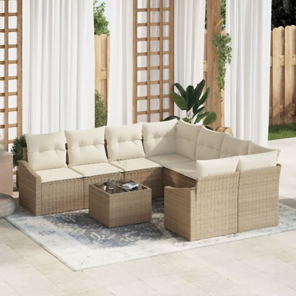 vidaXL Garten Sofa Set 9-teilig Beige und Braun Rattan und Polyester, 3355330