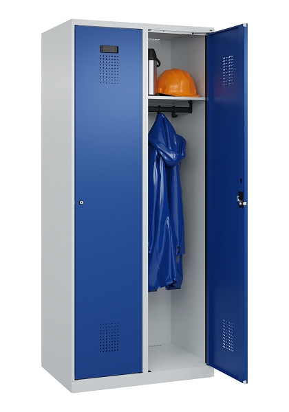 C+P Spind Evolo PLUS, 2 Abteile, 1850x800x500mm, 7035/5010, Verschluss Zylinderschloss, Ablageböden 2, 049000-22 S10033