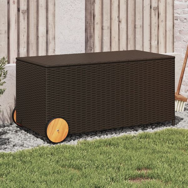 vidaXL Gartentruhe mit Rollen Braun 190L Poly Rattan, 365325