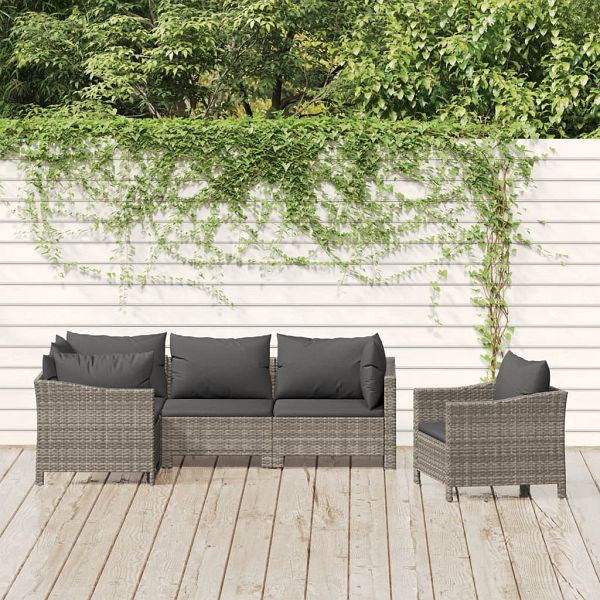 vidaXL 5-teilig Garten-Lounge-Set mit Kissen Grau Poly Rattan, 3187280