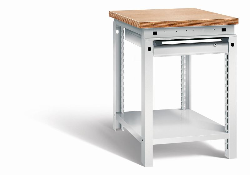 Otto Kind Werkbank Serie function Typ 103, Multiplexplatte 40 mm, bündig, 1Schublade 120 mm, komplett RAL 7035, 072320117