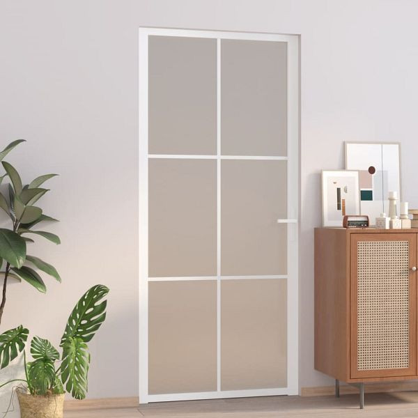 vidaXL Innentür 93x201,5 cm Weiß Mattglas und Aluminium, 350582