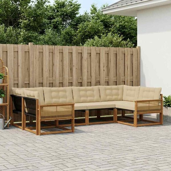 vidaXL Outdoor-Sofagarnitur mit Kissen 6-teilig Natur und Beige, 3381653