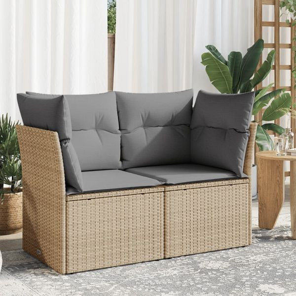 vidaXL Gartensofa mit Kissen 2-Sitzer Beige Poly Rattan, 366102