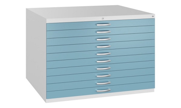 C+P Flachablageschrank Serie 7100_7200, H760xB1100xT765mm, 9016/0010, 10 Schubladenblenden doppelwandig, 7101-000 S10518