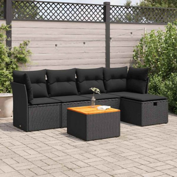 vidaXL 6-tlg. Garten-Sofagarnitur mit Kissen Schwarz Poly Rattan, 3325751