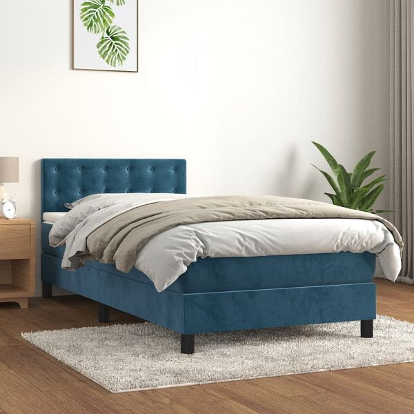 vidaXL Boxspringbett mit Matratze Dunkelblau 100x200 cm Samt, 3141531