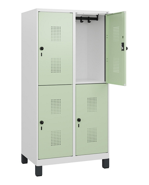 C+P Doppelstöckiger Spind Evolo PLUS, Füße, 4 Fächer, 1630x800x500mm, 9016/6019, Drehriegel, 0493105-22 S10021