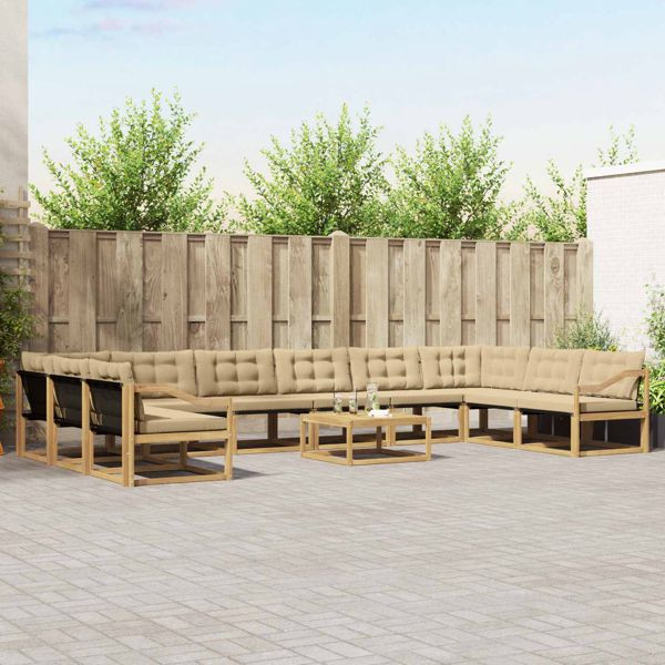 vidaXL Outdoor-Sofagarnitur mit Kissen 11-teilig Weiß und Beige, 3389151