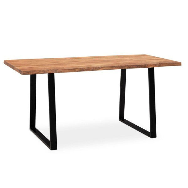 Wohnling Esszimmertisch 120x60x76 cm Akazie Massivholz/Metall Esstisch Baumkante, Küchentisch mit Trapezbeinen in Schwarz, Holztisch Rechteckig, WL7.241