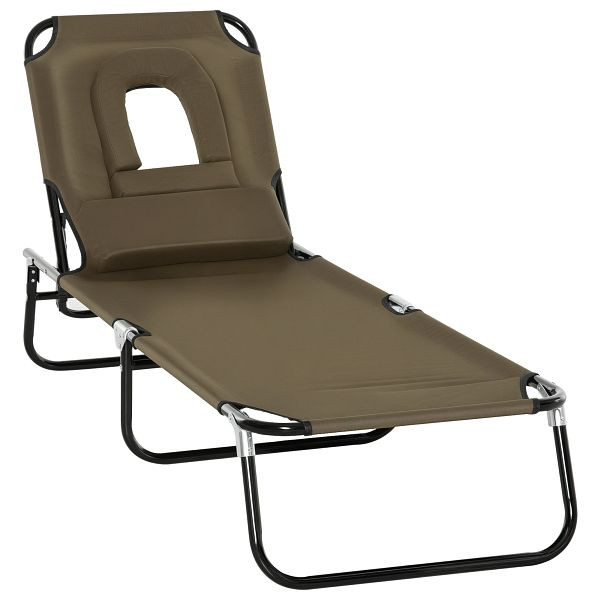 Outsunny Sonnenliege klappbar Gartenliege mit Kopfkissen Liegestuhl mit 4-Fach verstellbare Rückenlehne Campingliege Gesichtsöffnung bis 120kg, 84B-177BN