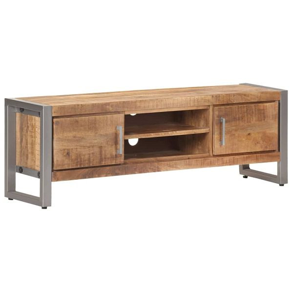 vidaXL TV-Schrank 120x30x40 cm Raues Mangoholz, Material: Raues Mangoholz mit natürlichem Finish, Eisen mit grauem Finish, 323486