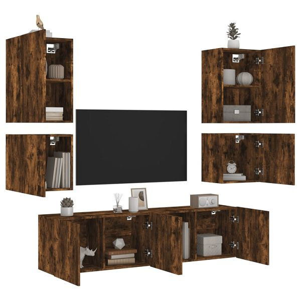 vidaXL 6-teilig Wohnwand Räuchereiche Holzwerkstoff, 3216475
