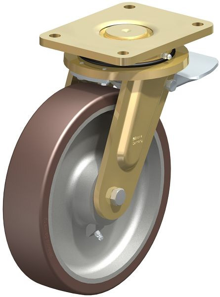 Blickle LS-GB 250K-ST Stahlgeschweißte Schwerlast-Lenkrolle, schwere Drehkranz-Ausführung mit Feststeller, Blickle Besthane®, Braun, 742332