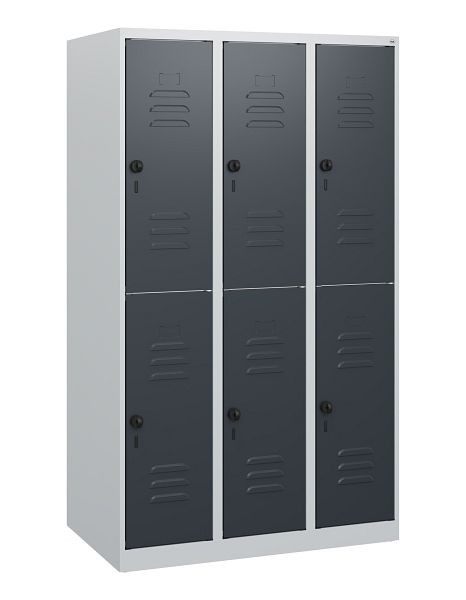 C+P Doppelstöckiger Spind Classic PLUS, 3 Abteile, 1530x900x500mm, 7035/7016, Drehriegel, 0803005-30 S10007