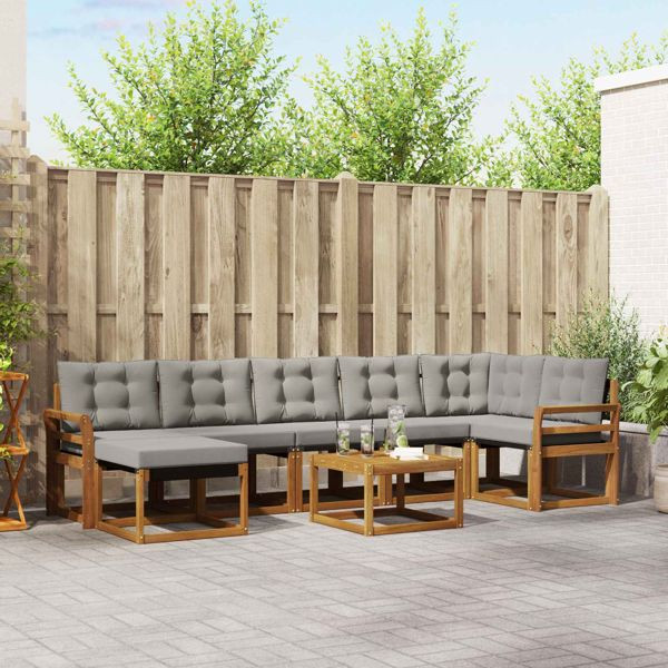 vidaXL Outdoor-Sofagarnitur mit Kissen 8-teilig Natürlich und Hellgrau, 3368906