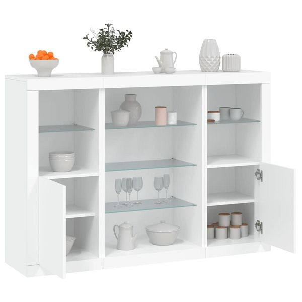 vidaXL Sideboards mit LED-Leuchten 3 Stück Weiß Holzwerkstoff, 3209128