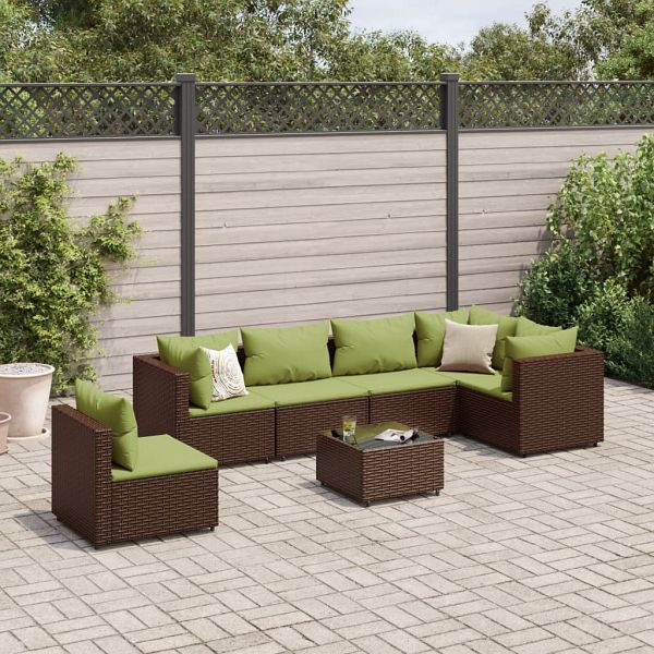 vidaXL 7-teilig Garten-Lounge-Set mit Kissen Braun Poly Rattan, 3308182