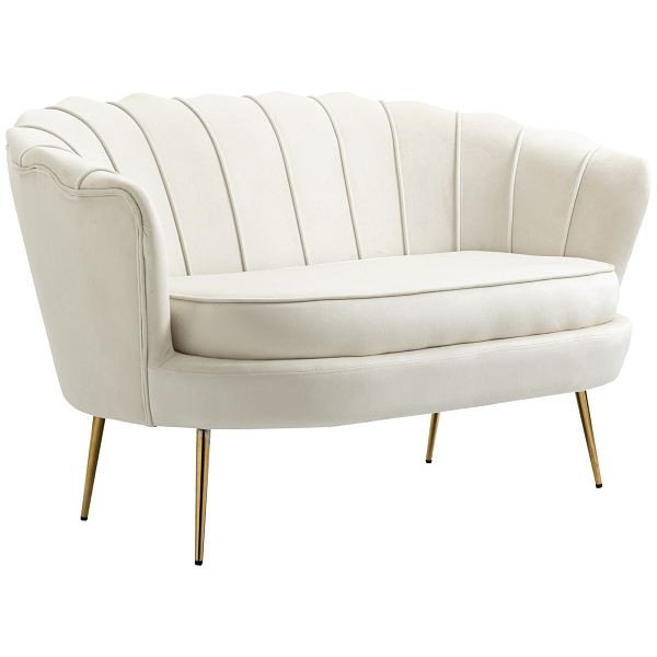 HOMCOM Vintage 2-Sitzer Sofa, Couch, Polstermöbel, Samtoptik, bis 150 kg, Creme/Gold, 833-957WT
