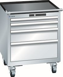 LISTA Schubladenschrank mobil 27x27E (BxTxH) 564x572x723mm KEY Lock, Lichtgrau, 4 Schubladen, Fronthöhen: 50 - 200 mm, 78.489.020