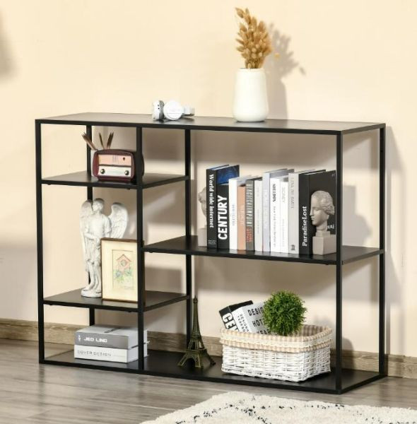 HOMCOM Standregal Bücherregal Lagerregal Aktenregal mit 5 offenen Fächern Küchenregal Metall Schwarz 120 x 35 x 87,5 cm, 838-147