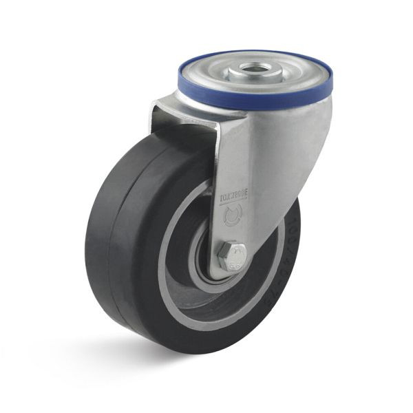 Torwegge Elastik-Vollgummi Lenkrolle, Tragfähigkeit 120 kg, Rad-Ø 80 mm, Radbreite 38 mm, Bauhöhe Gehäuse 60 mm, Gesamtbauhöhe 100 mm, 0029693