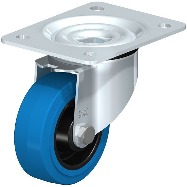 Blickle LK-POEV 100R-3-SB Stahlblech-Lenkrolle, schwere Ausführung, mit Anschraubplatte, Elastik-Vollgummi, Blau, 643999