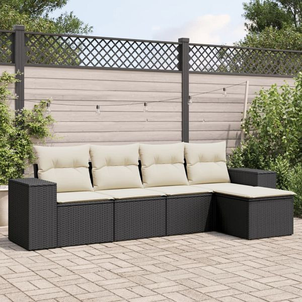 vidaXL 5-teilig Garten-Sofagarnitur mit Kissen Schwarz Poly Rattan, 3222485