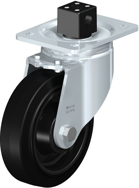 Blickle LH-POEV 160KD-CS13 Stahlblech-Lenkrolle, Schwerlast-Ausführung, mit Anschraubplatte & Zentralfeststeller, Elastik-Vollgummi, Schwarz, 851829