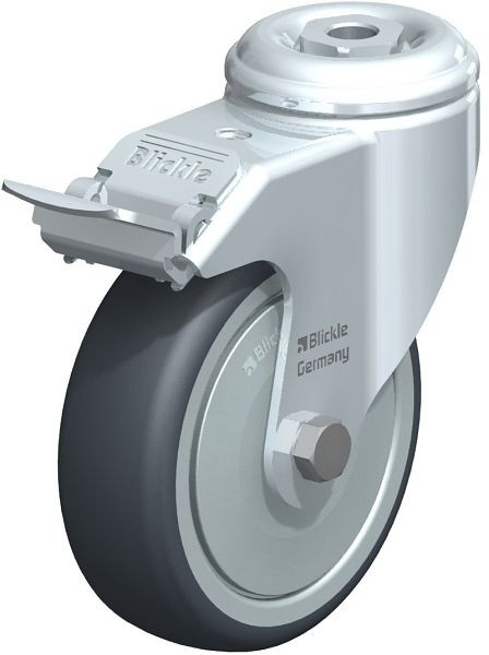 Blickle LKRA-TPA 101K-11-FI-FK Apparate-Lenkrolle mit Rückenloch & Feststeller, Thermoplastisches Gummi-Elastomer, Grau, 575233