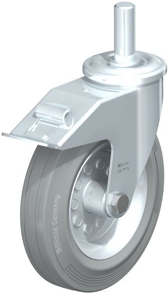 Blickle LEZ-VE 200R-22-FI-SG Stahlblech-Lenkrolle mit Zapfen & Feststeller, Vollgummi, Grau, 659292