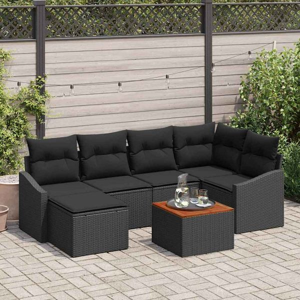 vidaXL Garten-Sofa-Set 7-teilig Schwarz, 3356525, 8721288367969