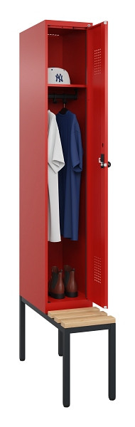 C+P Spind Evolo PLUS, 1 Abteile, 2120x300x815mm, 3020/3020, Haken 3, Drehriegel, Sitzfläche Buche-Hartholz, Sitzbank, 0490507-10 S10025