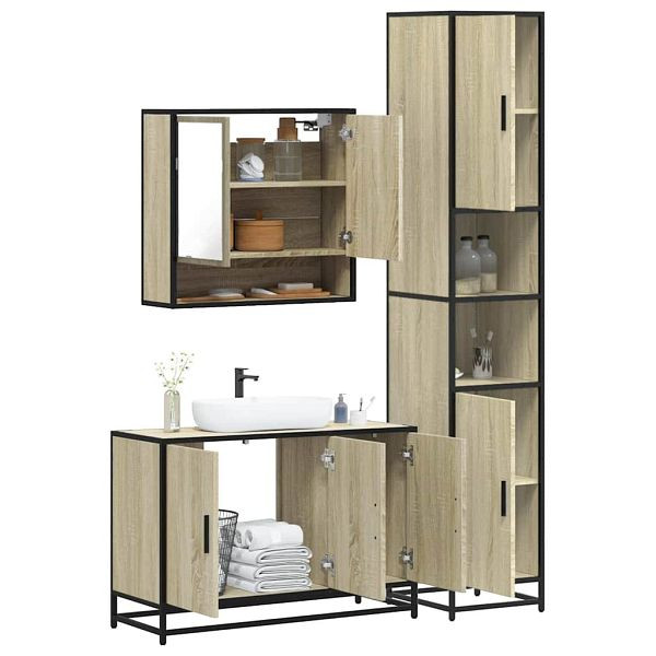 vidaXL 3-tlg. Badmöbel-Set Sonoma-Eiche Holzwerkstoff, 3301101